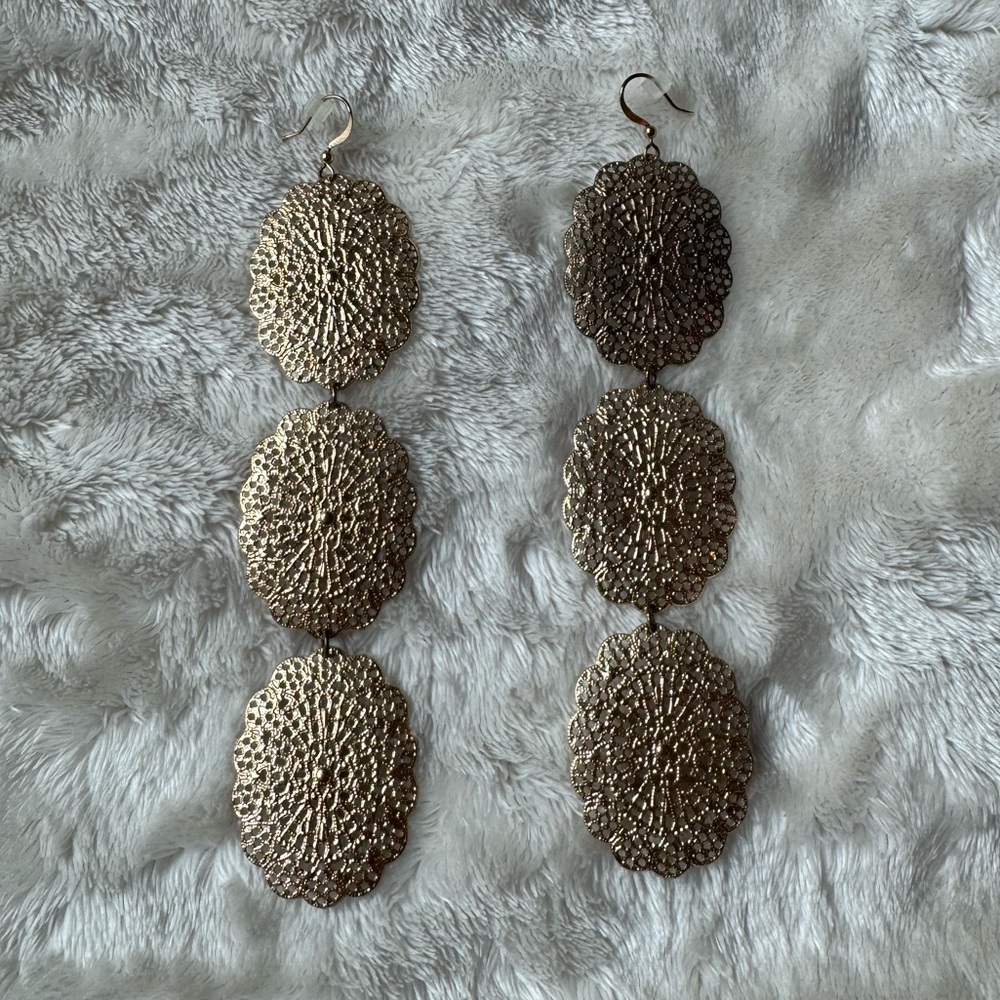 Vintage Victorian Gold Triple Dangle Drop Earrings